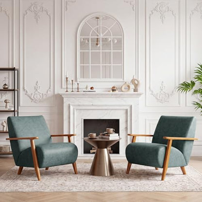 Home Accent Chair Mid Century Modern Accent Chair with Wood Frame, Faux Leather Upholstered Armchair, Reading Chair, for Living Room, Bedroom,Office,Comfy Guest Waiting Room Chairs Blue - color: Blue, size: Faux Leather