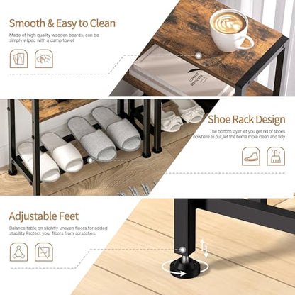Narrow Side Table for Small Space, 2-Tier Small End Table with Shelf Holder, Slim Nightstand, Skinny Snack Couch Table in Living Room, Bedroom, Study, Kitchen and Balcony (Rustic Brown &Black) - color: Rustic Brown