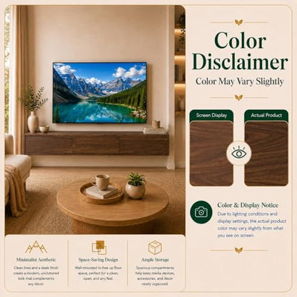 Brown Floating TV Stand Wall Mounted, 68.9'' TV Console Cabinet | floating tv console for 75-80 inch tv midcentury modern tv stand - color: Brown-e