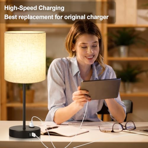 Lynnoland 2 Pack Touch Control Table Lamps with 2 USB & AC Outlet, 3-Way Dimmable Bedside Nightstand Lamps for Bedroom Living Room Nursery, 800 Lumens 3000K Warmlight Bulbs Included - color: (2 Pack)Beige Linen & Black(Base)-3000K Bulbs Included