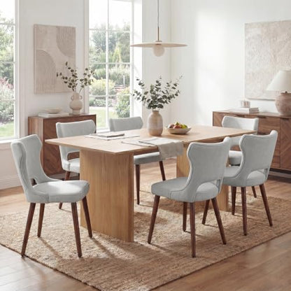 Wooden Dining Chairs Set of 6, Mid Century Dining Room Chairs with Solid Wood Legs, Upholstered Fabric Kitchen Chairs with Ergonomic Curved Backrest for Kitchen Dining Room, Gray - color: Grey, size: Set of 6