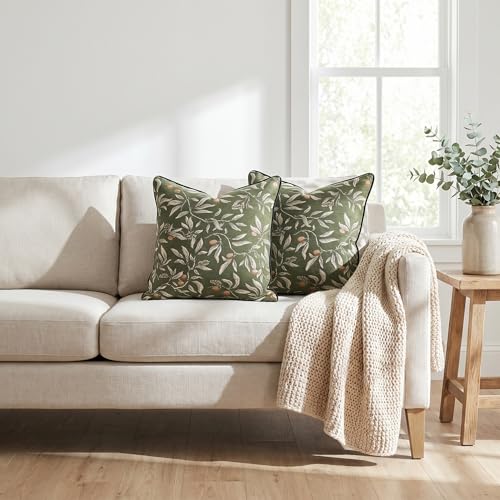 Green Vintage Floral Pillow Covers 18x18 Inch Set of 2, Cotton Plant Throw Pillow Decorative Cover Square Farmhouse Decorative Pillow Cover for Couch Living Room Bedroom - color: Green, size: 18" x 18" (Pack of 2)