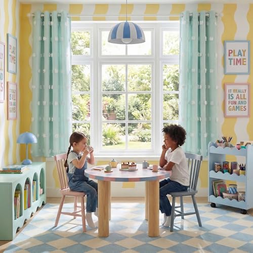 NICETOWN Aqua Pom Pom Curtains for Nursery, Grommet Room Darkening Double Layer Sheer Drapes Thermal Insulated Kids Room Window Treatments for Bedroom, W52 x L63, 2 Panels - color: Aqua, size: 52"W x 63"L (Pack of 2)