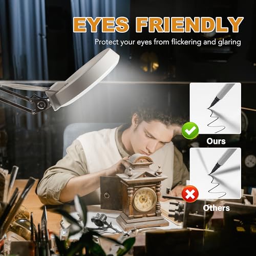 10X Magnifying Glass with Light and Stand,2-in-1 Lighted Desk Lamp LED Magnifier Hands Free,5 Inches Glass Lens with Stainless Steel Bracket for Reading Craft Painting Hobbies Sewing Close Work - style: Transitional