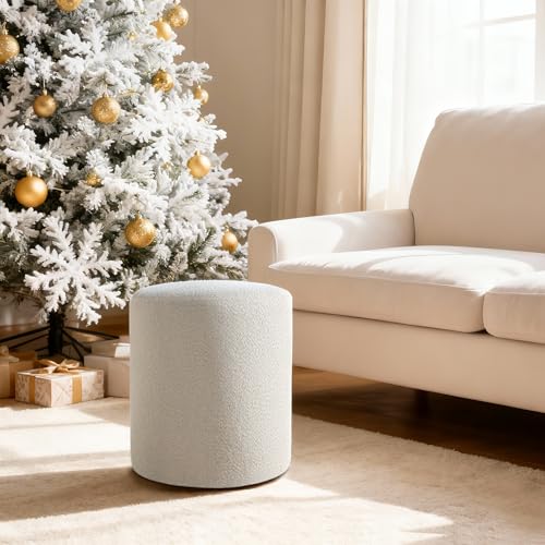 Modern Round Ottoman with Soft Padded Seat, Multifunctional Vanity Stool for Makeup, Upholstered Footrest Stool Ottoman Foot Stool for Living Room, Bedroom - color: White
