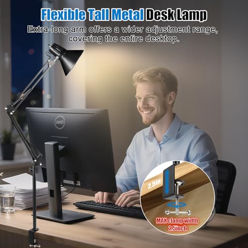 LED Clamp on Desk Lamp, 360°Adjustable Swing Arm Desk Lamp | Clamp Light with Eye-Caring LED Bulb for Home Office Reading Drafting