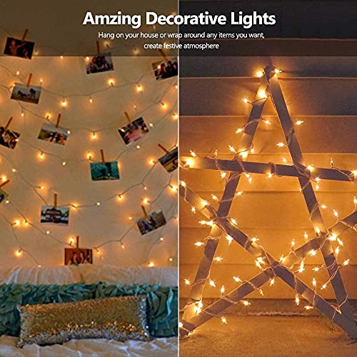 ODEETRONIC Warm Christmas Lights - 21.63ft 100Count Steady & Blink Clear Christmas Lights, UL Certified Incandescent Fairy String Light, White Wire Xmas Tree Light Connectable for Indoor Outdoor Party | Steady & blink; Waterproof; UL certified connectable