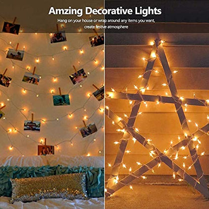 ODEETRONIC Warm Christmas Lights - 21.63ft 100Count Steady & Blink Clear Christmas Lights, UL Certified Incandescent Fairy String Light, White Wire Xmas Tree Light Connectable for Indoor Outdoor Party | Steady & blink; Waterproof; UL certified connectable