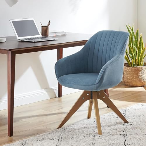 Swivel Desk Chair for Home Office, Fabric, Blue | No Wheels, Beech Wood Legs, Mid Century Modern, Upholstered, 360° Swivel, Accent Chair, Living Room, Bedroom - color: Light Blue, size: Fabric