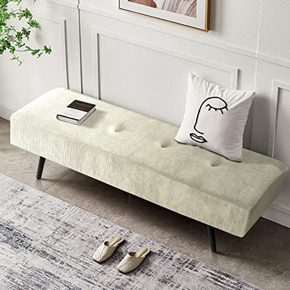 Comfy to go Entryway Bench - Beige Bench for Bedroom, Modern Ottoman End of Bed, Corduroy Padded Benches for Living Room, Foyer, Mudroom, Hallway - 39" L x 14" W x 17" H | Padded Benches for Bedroom, Living Room, Foyer, Mudroom, Hallway, Window, Reading,