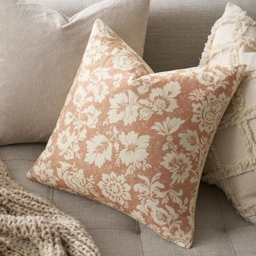100% Cotton Coral 18x18 Floral Decorative Sofa Couch Throw Pillow Covers | Lumbar Pillow,Rectangle,Printed Patterned,Living Room Bedroom Office,Boho Modern Retro Country Farmhouse,Set of 2 Panels - color: Sf-light Coral, size: 18" x 18" (Pack of 2)