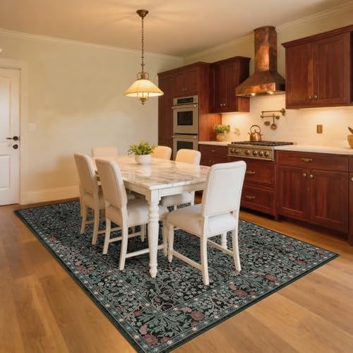 4x6 Area Rug for Bedroom Beside Rug, Laundry Room, Entryway, Kitchen, Washable Non-Slip Low Pile Ultra Soft Stain Resistant Carpet (Dark Green) - color: Dark Green, size: 4' x 6' (Rectangular)