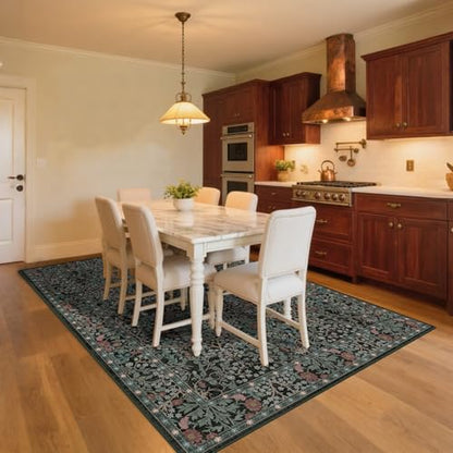 4x6 Area Rug for Bedroom Beside Rug, Laundry Room, Entryway, Kitchen, Washable Non-Slip Low Pile Ultra Soft Stain Resistant Carpet (Dark Green) - color: Dark Green, size: 4' x 6' (Rectangular)