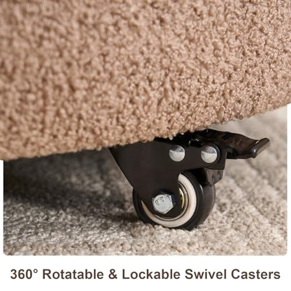 29.5" Round Storage Ottoman Coffee Table, Dual Reversible Lids, Brown | Round Ottoman Coffee Table, Swivel Casters, Hidden Storage, Dual Lift-Off Lids, Teddy Fabric, Living Room, Bedroom - color: Brown