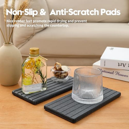 2PCS Diatomite Water Absorbing Stone Drying Tray Mat for Bathroom & Kitchen Counter, Instant Dry Drink Bar Coaster, Vanity Sink Caddy Organizer, Dish Soap Sponge Holder, Dark Gray, 8"x3.8" - color: 2pcs - 8"x 3.8" - Dark Gray