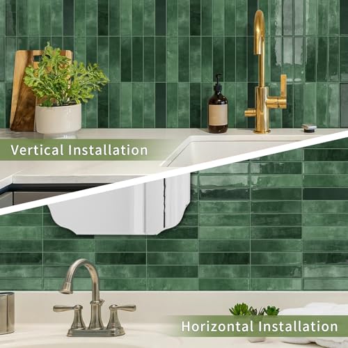 10 Sheets Upgraded Thicker Design Subway Tile Peel and Stick Backsplash | 12”×12”Self Adhesive Wall Tiles Stick on Back Splash for Kitchen,Bathroom,Camper(Forest Green) - color: Forest Green