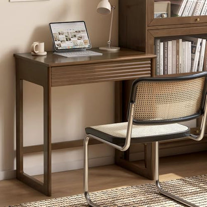 Solid Wood Desk, Walnut Finish Small Writing Desk, Home Office Desk, Computer Desk with 2 Drawers for Small Spaces Study Room Office Bedroom Work 31.49" W - size: 31.49"W