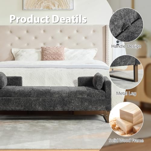 Chifee & Vingol 64" W Storage Benches End of Bed Bench, Charcoal - color: 64"-charcoal
