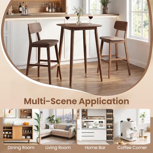 COSTWAY 36 Inch Counter Height Dining Table | Solid Rubber Wood Farmhouse Kitchen Table with Sturdy Pedestal Base, Walnut Finish