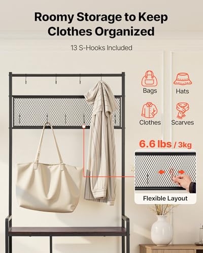 VEVOR Hall Tree, 70.9 in Coat Rack with Shoe Storage, Freestanding 4-Tier Shoe Rack Organizer with Hooks, Side Pocket and Wire Shelf, Steel Frame Entrance Coat Holder for Entryway, Bedroom, Closet - size: High Shoe Rack