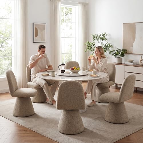 DUOMAY 360° Swivel Dining Chairs Set of 2, Mid Century Modern High Back Linen Upholstered Dining Room Chairs Kitchen Chairs, Armless Chair for Living Room Bedroom Reading, Khaki - color: Khaki, size: set of 2