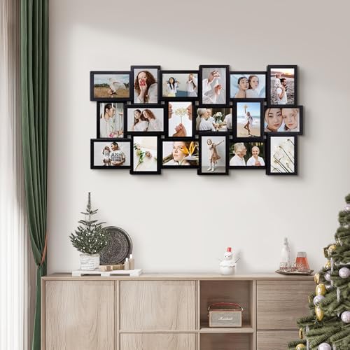 J.M.Deco Collage Picture Frames for Wall Decor, 18-Opening Reunion Family Friends Picture Frame Set, 4 x 6 Photo Frames for Living Room, Bedroom, Gallery Wall Hanging, Black - color: Black * 18 Opening