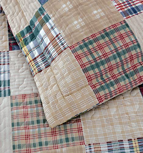 Ycosy Beige Plaid Quilt Set Twin Size Patchwork Quilts Bedding Plaid Reversible Bedspread Coverlet Soft Lightweight Bed Cover Set All Season,1 Quilt 2 Pillow Shams - color: Beige, size: Twin