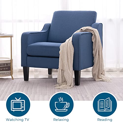 VINGLI Mid century Modern Accent Chair,Navy Blue Fabric Accent Chairs for Living Room Upholstered Armchair with Scooped Arms for Bedroom,Apartment,Studio,Office,Waiting Room - color: Navy Blue