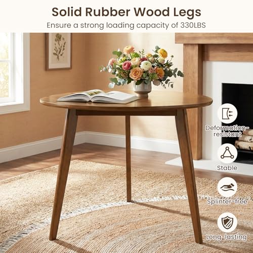 Giantex 35.5" Dining Table for 2-3, Farmhouse Wooden Kitchen Table with Solid Rubber Wood Legs, Space-Saving Dinner Table for Dinette, Living Room, Dorm, Home Office, Walnut