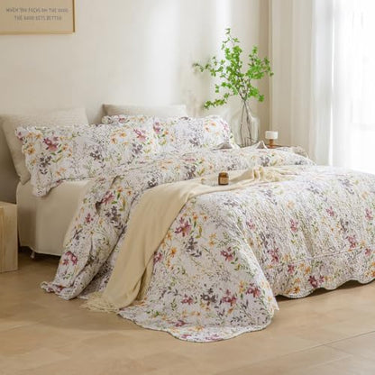Oversized King Quilt Sets, Faemhouse Quilt Set,Yellow Wild Flower Botanical Printed Bedspread Lightweight Farmhouse Quilted Bed Coverlet, Breathable Bedspread All Seasons(118"x106"), 3 PCS - color: Floral B, size: Oversized King（118"x106"）