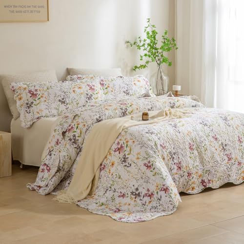 Oversized King Quilt Sets, Faemhouse Quilt Set,Yellow Wild Flower Botanical Printed Bedspread Lightweight Farmhouse Quilted Bed Coverlet, Breathable Bedspread All Seasons(118"x106"), 3 PCS - color: Floral B, size: Oversized King（118"x106"）