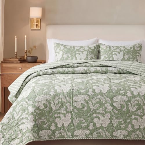Block Print Reversible Cozy Quilt Sage Green Twin 60" X 90" Lightweight Blanket for Sofa, Couch, Bed Soft Breathable Comforter Handmade Bedspread Duvet for Farmhouse, Home, Winter - color: Sage Green, size: Twin 60" X 90"