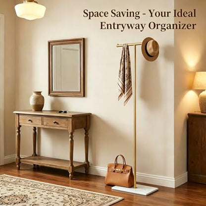 67 in Freestanding Garment Rack, T-Shaped Coat Rack for Bedroom, Entryway, Retail Store, Laundry Room or Closet – Adjustable Height Metal Clothes Stand, Gold - color: A7