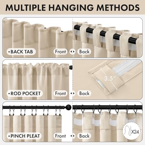 MIULEE Cream Beige Pinch Pleat Blackout Curtains 40x98 Inch Length 2 Panels | Back Tab Rod Pocket Pleated, Thermal Insulated, Bedroom Living Room Darkening Drapes, Soundproof Curtains with Hooks - color: Cream Beige, size: 40"W x 98"L (Pack of 2)