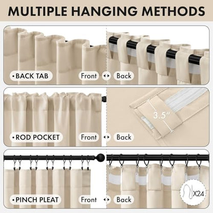 MIULEE Cream Beige Pinch Pleat Blackout Curtains 40x90 Inch Length 2 Panels | Back Tab Rod Pocket Pleated, Thermal Insulated, Bedroom Living Room Darkening Drapes, Soundproof Curtains with Hooks - color: Cream Beige, size: 40"W x 90"L (Pack of 2)