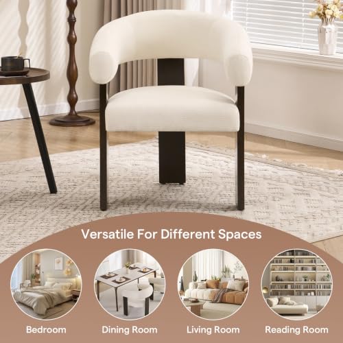 Modern Accent Chair, Barrel Armchair, U-Shaped Backrest, White | Barrel Accent Chair, Upholstered Arm Chair, Ergonomic Curved Back, Soft Chenille, Solid Wood Legs, Living Room, Bedroom - color: White