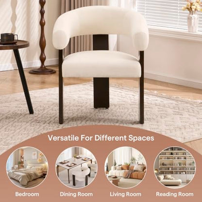 Modern Accent Chair, Barrel Armchair, U-Shaped Backrest, White | Barrel Accent Chair, Upholstered Arm Chair, Ergonomic Curved Back, Soft Chenille, Solid Wood Legs, Living Room, Bedroom - color: White