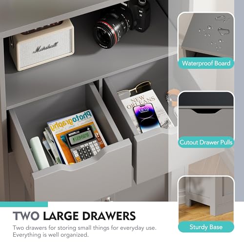 Vongrasig Bathroom Storage Cabinet, 42.5" H Freestanding Floor Cabinet | Wooden Modern Cabinet with 2 Drawers, Open Shelf and Adjustable Shelf for Bathroom, Laundry Room and Entryway, Grey - color: Grey