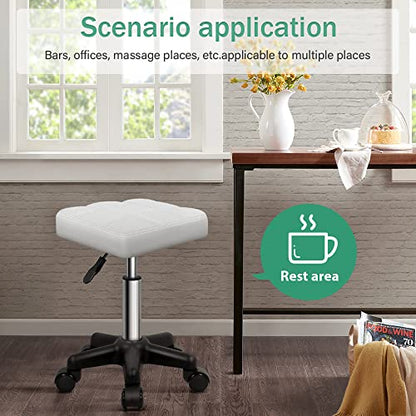 FURWOO Square Swivel Stool with Wheels PU Leather Rolling Stool Height Adjustable for Spa Salon Massage White - color: White