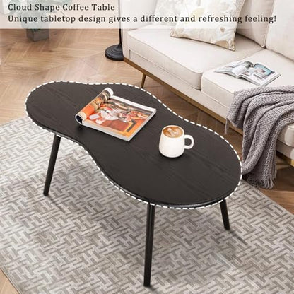 Small Black Cloud Coffee Table For Small Spaces Modern Center Table Unique Irregular Design With Wood Legs Living Room Mid-Century Sofa Table - color: Black