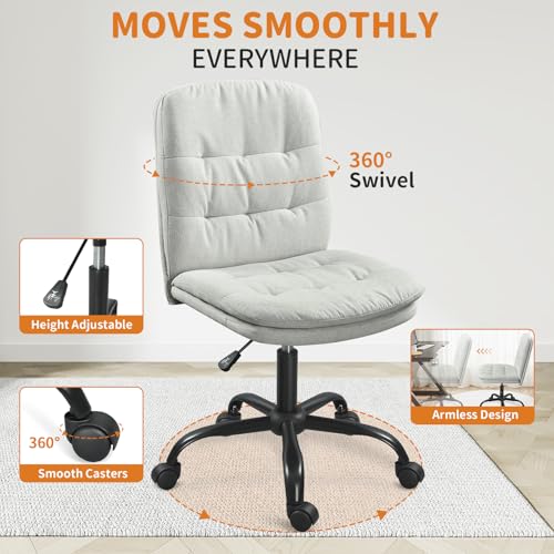 Home Office Desk Chair Comfy - Armless Criss Cross Chair with Wheels Vanity Chair Office Chairs Rolling Swivel Height Adjustable for Adults - Light Grey - color: Light Grey