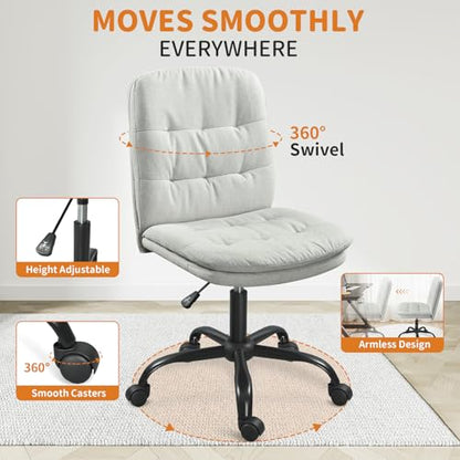 Home Office Desk Chair Comfy - Armless Criss Cross Chair with Wheels Vanity Chair Office Chairs Rolling Swivel Height Adjustable for Adults - Light Grey - color: Light Grey