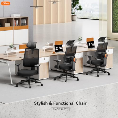 Ergonomic Home Office Chair, High Back Desk Chair with Unique Adaptive Lumbar Support, Adjustable Headrest, Seat Depth Adjustment, 96°-126° Tilt Function, Adjustable Armrest Recliner - color: Black