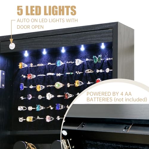 Full Length Mirror Jewelry Cabinet Organizer Lockable Door Wall-Mounted Jewelry Armoire with Shelves and Behind the Door Storage Black - color: Black, size: 43.3*12.4 Standard Mirror