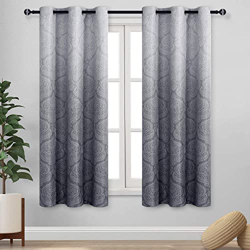 DWCN Grey Ombre Curtains for Bedroom - Damask Patterned Thermal Insulated Blackout Room Darkening Energy Saving Grommet Curtains for Living Room, Set of 2 Window Curtain Panels, 46 x 72 Inches Long - color: Grey, size: 46"W x 72"L (Pack of 2)