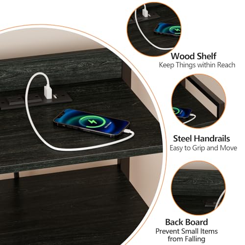 Night Stand with Charging Station,LED,Tall Bedside Table for Dorm | 4 Drawer Dresser for bedroom, with LED light & Remote Control, Fabric Bins and Metal Frame,Wood Desk Top,Easy Assemble,Black - color: Black Oak, style: 4 Drawer