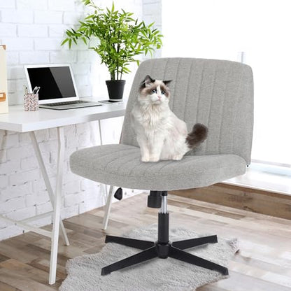 DUMOS Criss Cross Chair No Wheel Legged Office Wide Comfy Desk Vanity Chair, Armless Computer Task Seating Comfy Fabric, Swivel Home Height Adjustable for Bedroom, Study, Grey No Wheel - color: Grey No Wheel