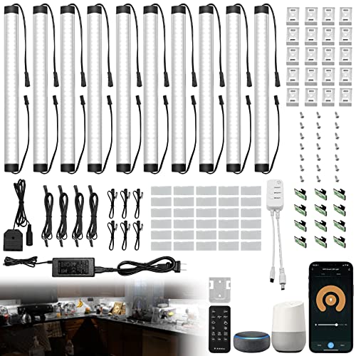 Under Cabinet Lights Kit, LED Smart Dimmable Strip Lighting Fixtures, 24V Plug in Linkable Bar LED Counter Lights for Pantry, Kitchen, Shelf, Bookcases, Showcase (10 PCS, Cold White) - color: Cold White