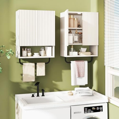 IBUYKE Bathroom Wall Cabinet Over Toilet Cabinet for Bathroom UWBS003W | with Doors and Adjustable Shelf, Towel Bar, Wall Mounted, for Laundry Room & Living Room Kitchen, White,Modern - color: White