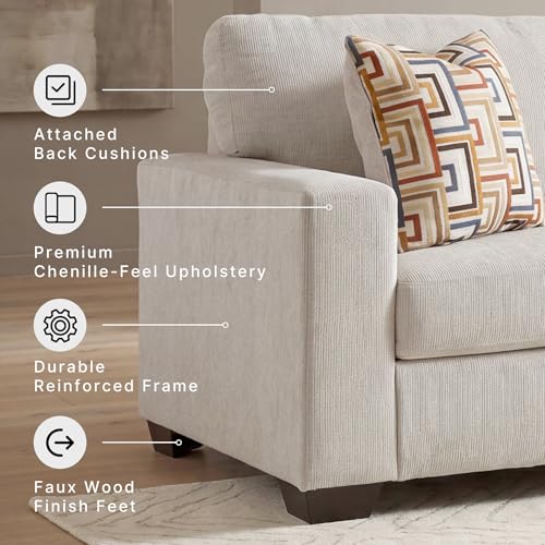 Signature Design by Ashley 85 in Chenille 3 Seater Track Arm Sofa, Stone | Polyester chenille upholstery, Wood and engineered wood frame, Sag-resistant platform foundation, Living room use, Aviemore - color: Stone, style: Sofa